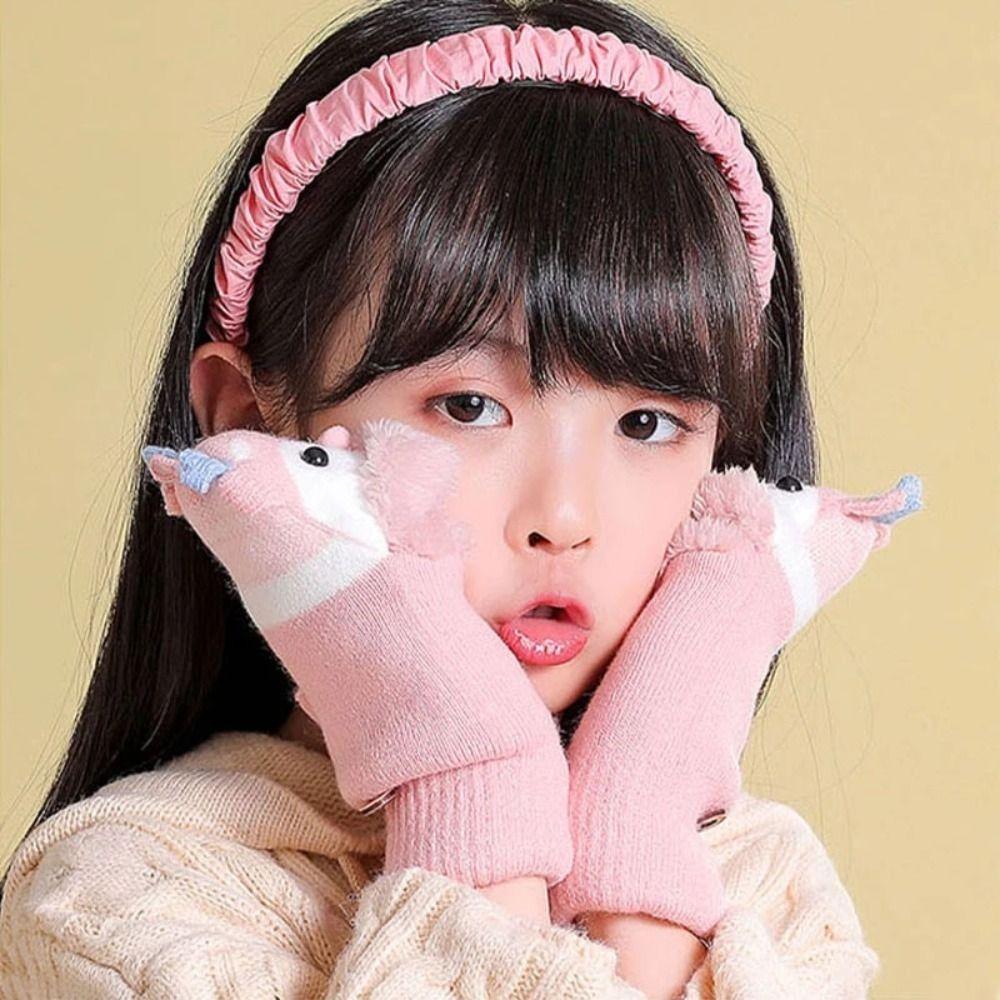 Winter Mittens Reindeer Plush Gloves Cartoon Half Finger Knitted Gloves Autumn