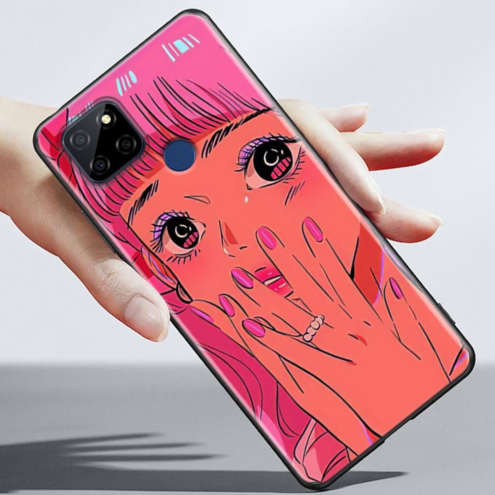 Супер милый чехол для телефона с аниме для девочек для OPPO Realme 5 6 7 7i 8 8i 9 9i V25 F9 F17 F19 5G 4G Pro Narzo Speed, черный мягкий чехол, Чехлы