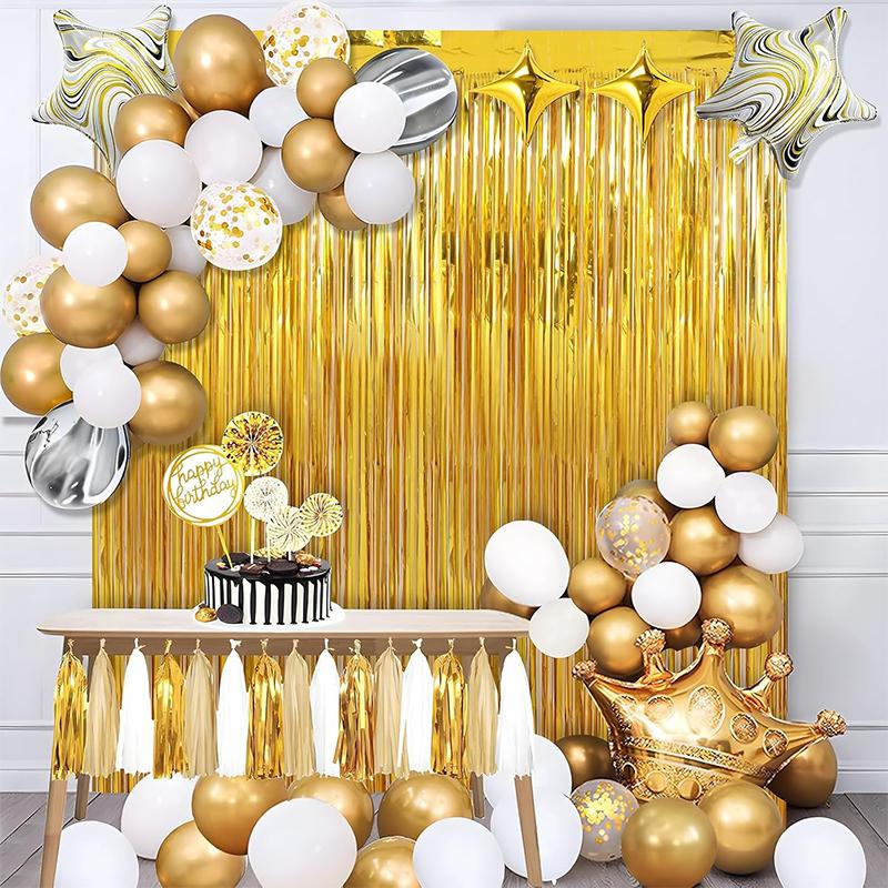 2Meters Party Backdrop Curtains Glitter Gold Tinsel Fringe Foil Curtain Birthday Wedding Decoration Adult Anniversary Decortion