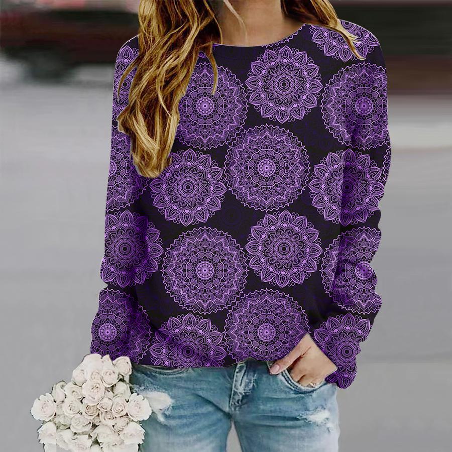 Топы для женщин с принтом «тотемы» с круглым вырезом и длинным рукавом, осенняя повседневная тонкая кофточка, женский топ с длинным рукавом