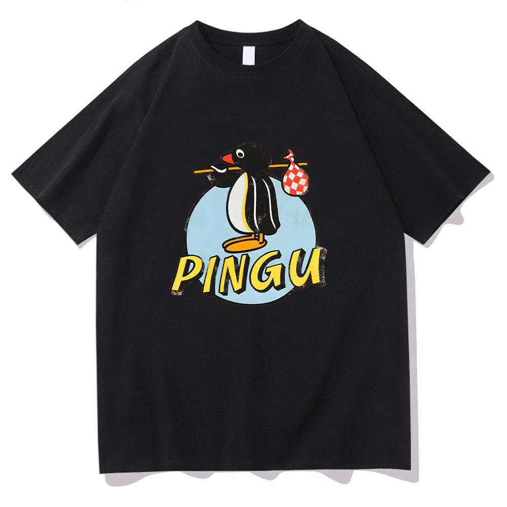 Pingu Классический Логотип Натуральная Футболка Женская Мужская Круглый Вырез Пингвин Футболка Одежда в Стиле Харадзюку Классическая Удобная Шикарная Одежда Y2K