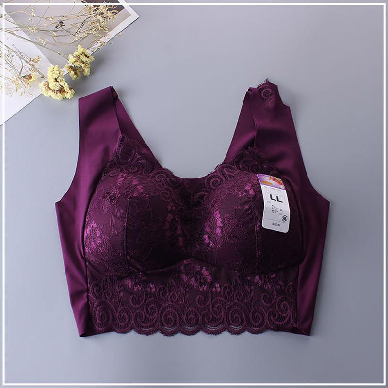 Сексуальное кружевное бесшовное нижнее белье в стиле жилета со сборками сбоку для сна без стального кольца, бюстгальтер большого размера