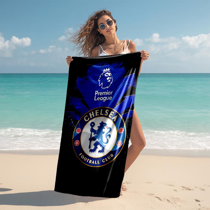 proof beach towel with Chelsea FC logo pattern - soft,absorbent,quick-drying,machine washable - perfect for swimming,camping,bathing