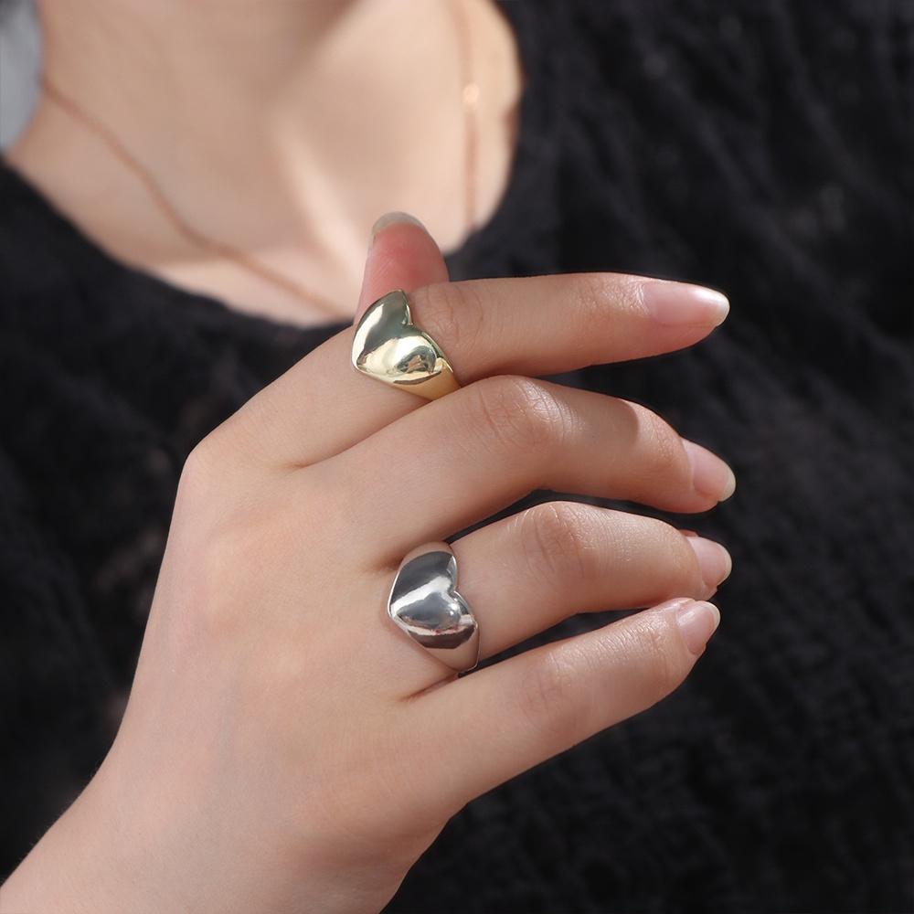 Korean Style Geometric Open Ring Jewelry Accessories Wide Finger Buckle Cute Metal Heart Ring  Gift