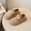 2024 Новые повседневные туфли для мальчиков, детская мода, пряжка, круглый носок, лоферы для девочек в британском стиле, универсальная дышащая детская обувь унисекс
