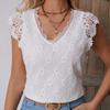 Летняя женская кружевная сращивающаяся модная тонкая футболка-пуловер с V-образным вырезом