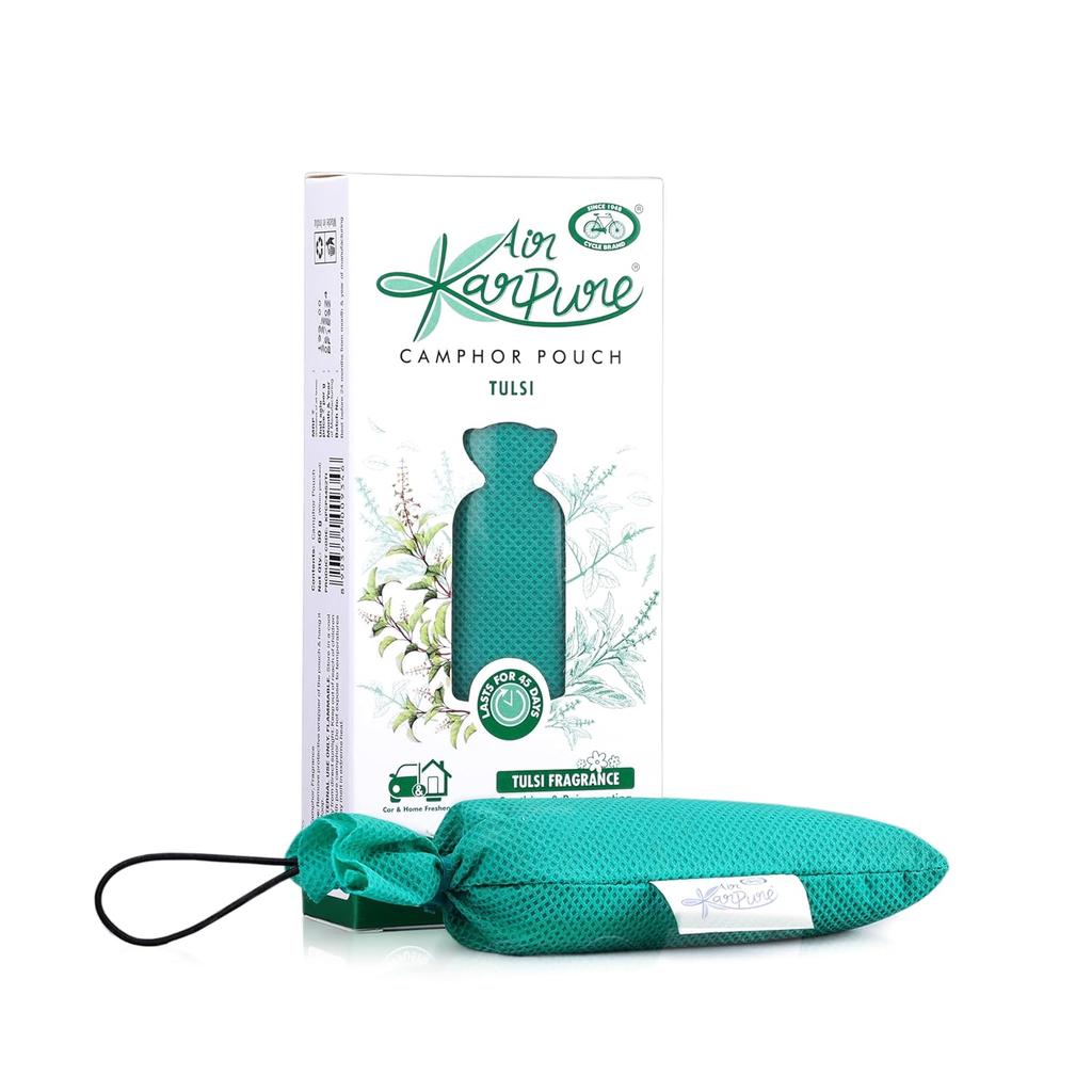 Cycle Pure Karpure Камфорные мешочки Упаковка из 2 штук 60 г для дома, офиса, автомобиля | (Ночная королева, Тулси )Освежитель воздуха действует 45 дней, многоцелевое использование