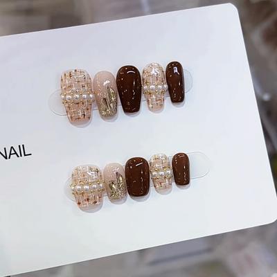 Чистая ручная работа, осень, новый носимый элемент для ногтей, кошачий глаз, темперамент, коричневый, маленький аромат, стиль, дизайн ногтей, готовый маникюр, наклейка