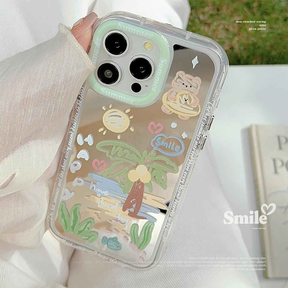 Ins Summer Coconut Tree Beach Suitable for 16Pro Max Apple 15 Mobile Phone Case IPhone 12 Fresh 13 Mirror