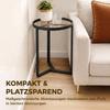 Round Side Table with Tempered Glass Top and Geometric Metal Frame for Small Space, Black