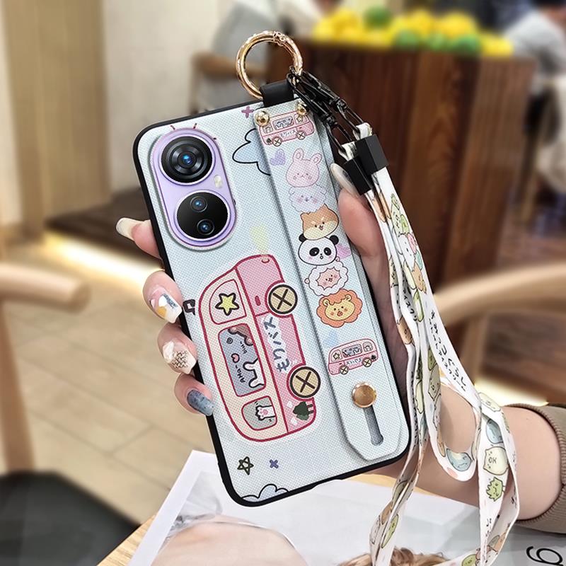 Fashion Design Kickstand Phone Case For Blackview A200 Pro Back Cover Dirt-resistant Wristband Anti-dust Cartoon Lanyard