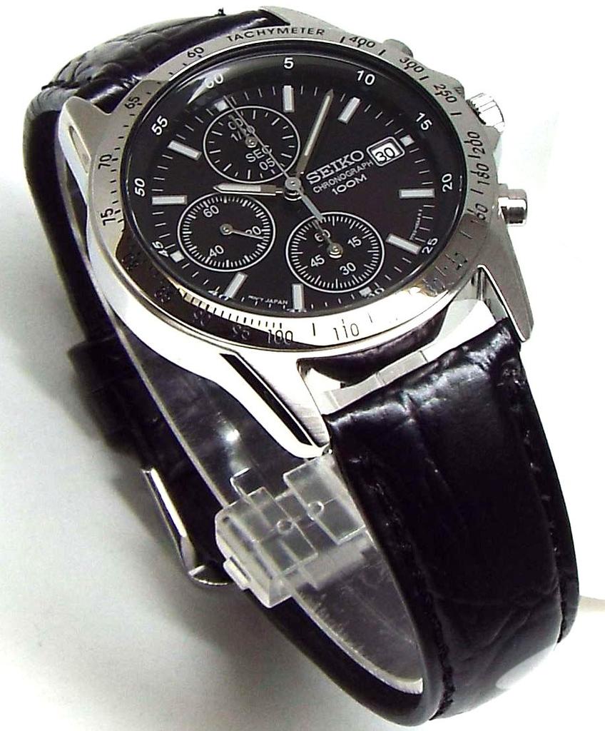 Ремень для часов с хронографом из натуральной кожи, внутренний регулярный дистрибьютор, черный SND367P1 [Seiko] [Товар]