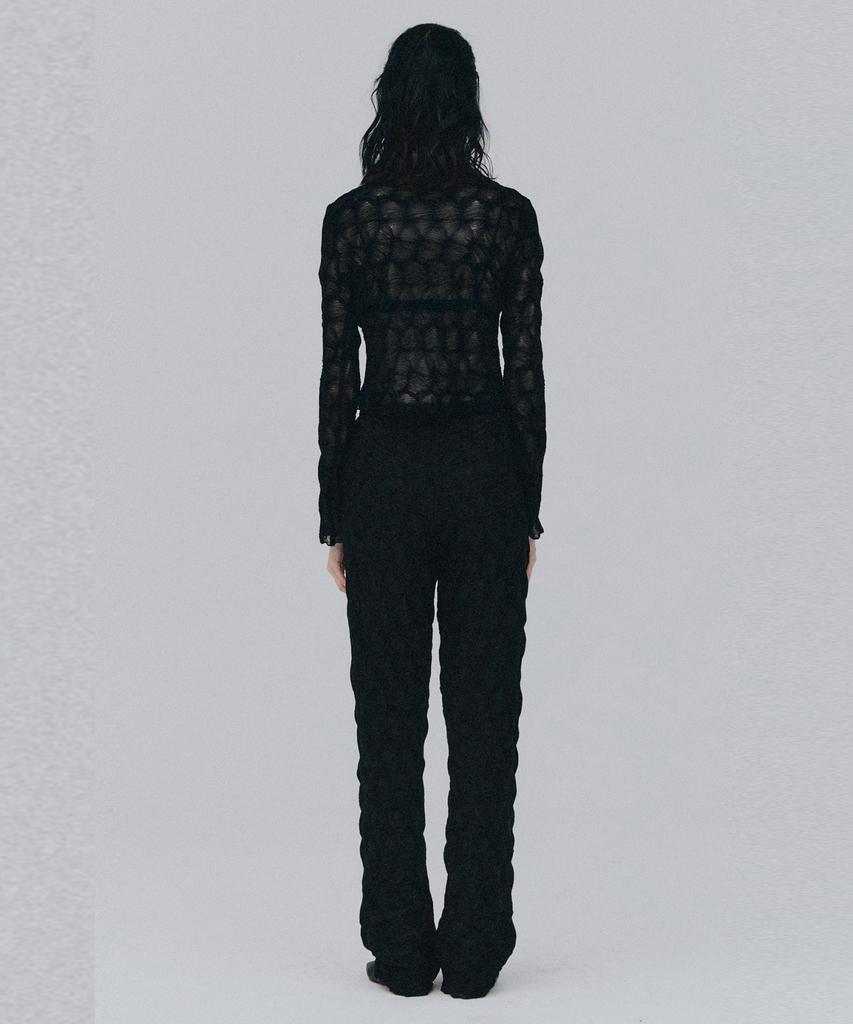 VEDERMI Textured Sheer Banding Pants (Black)