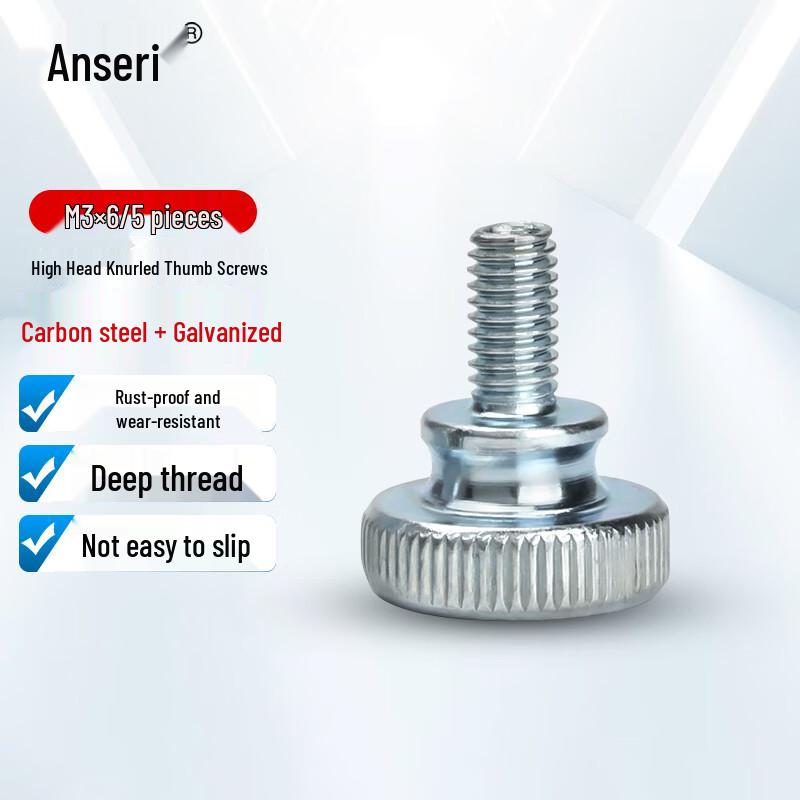 Ansairui M3x6 Carbon Steel Knurled Thumb Bolt