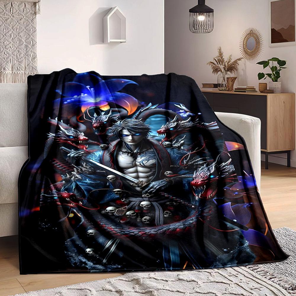 1pc Fantasy Warrior Statue Blanket Soft All Season Throw with Vibrant Design, Perfect for Home, Travel, and Gifts, Ideal for Naps and Camping