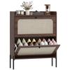 Shoe Cabinet with 2 Flip Drawers, Boho Narrow Shoe Storage Cabinet, Dark Brown