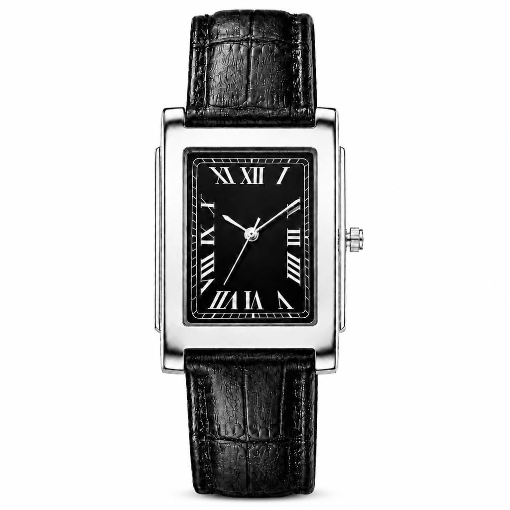 Classic Business Men Watch Square Roman Numeral Dial Leather Belt Analog Male Quartz Wristwatch Elegant Dress Watches for Man
