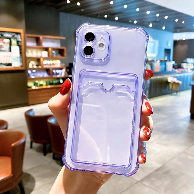 Clear Card Slot Cover For iPhone 11 14 Pro Max Redmi Note11 10 Pro Samsung Galaxy S22 Ultra A12 A53 A22 A03 Poco X3 OPPO Vivo Soft Silicone Case