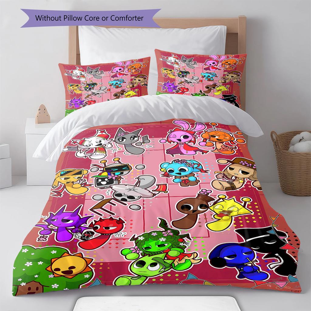H260212Sprunki Pattern Bedding,Quilt Set Quilt Cover Pillowcase Home Birthday Gift (1 * duvet cover + 2 * pillowcase, without core)
