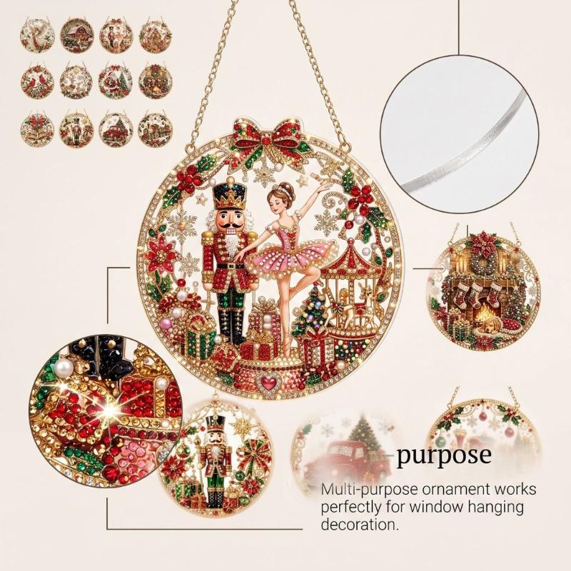 Seasonal Christmas Acrylic Ornament DIY Kits with Drill Art Finish, Top Chain, Selected Style, Tool Set Home Use