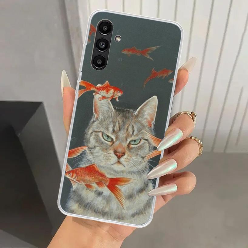 Милый Мультяшный Счастливый Кот Чехол для Телефона для Samsung Galaxy A16 A26 A36 A56 A15 A25 A35 A55 A14 A24 A34 A54 A13 A23 A33 A53 A05S A04S