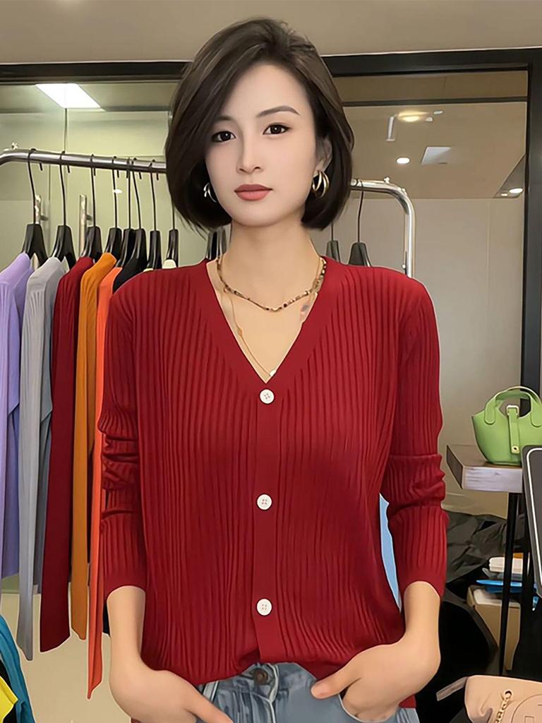 Women's Ice Silk Knit Cardigan - Short Style for Spring & Summer