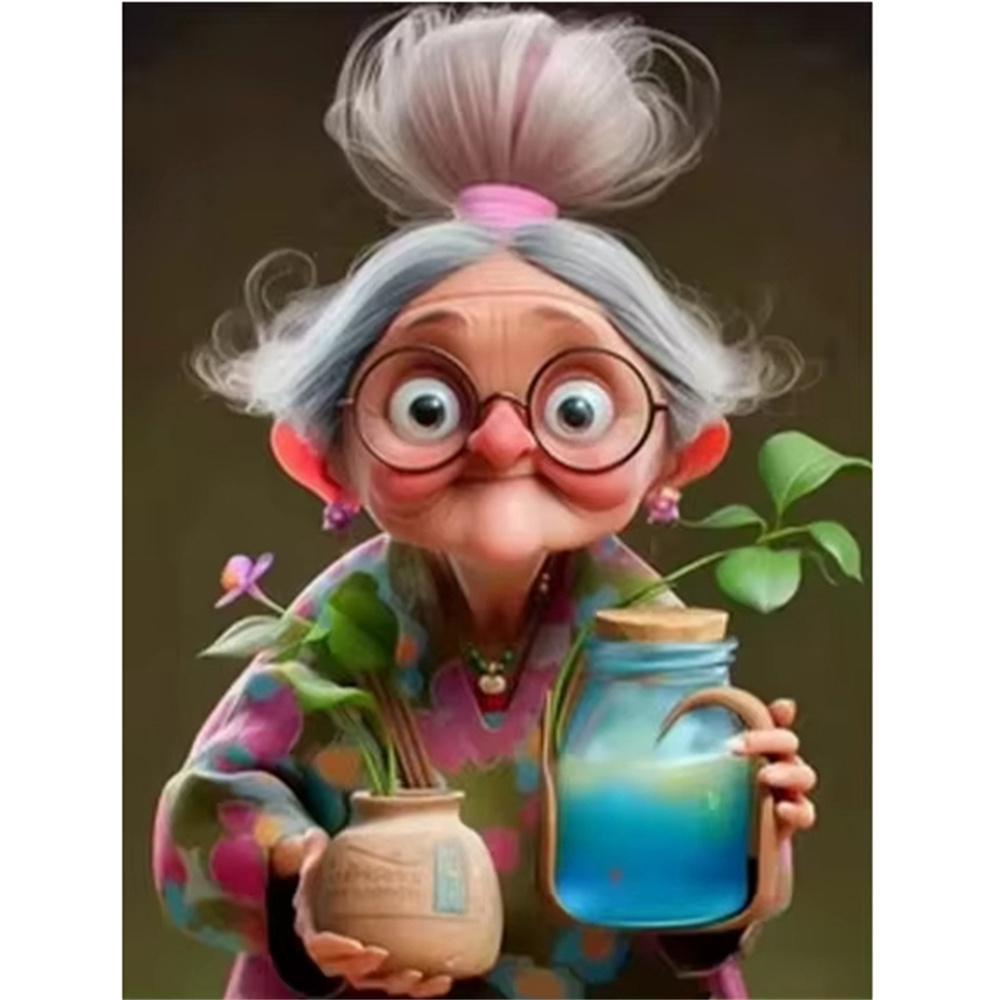 5D Diy Diamond Painting Cartoon Casual Grandma Full Square Round Rhinestone Mosaic Embroidery Wedding Decoration