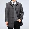 Шерстяная ветровка в клетку для мужчин среднего и пожилого возраста на осень и зиму, хлопковое и утепленное пальто, наряд для папы, шерстяное пальто с отворотами средней и длинной длины