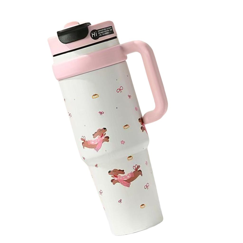 12 Hour Thermal Retention Stainless Steel Tumbler With Jumbo Straw Leak Proof Lid Ergonomic Handle For Outdoor Office Use