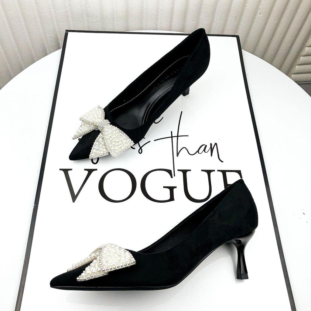 Черные туфли-лодочки на высоком каблуке, женские новые, с острым носком, на тонком каблуке, со стразами, универсальные, с бабочкой