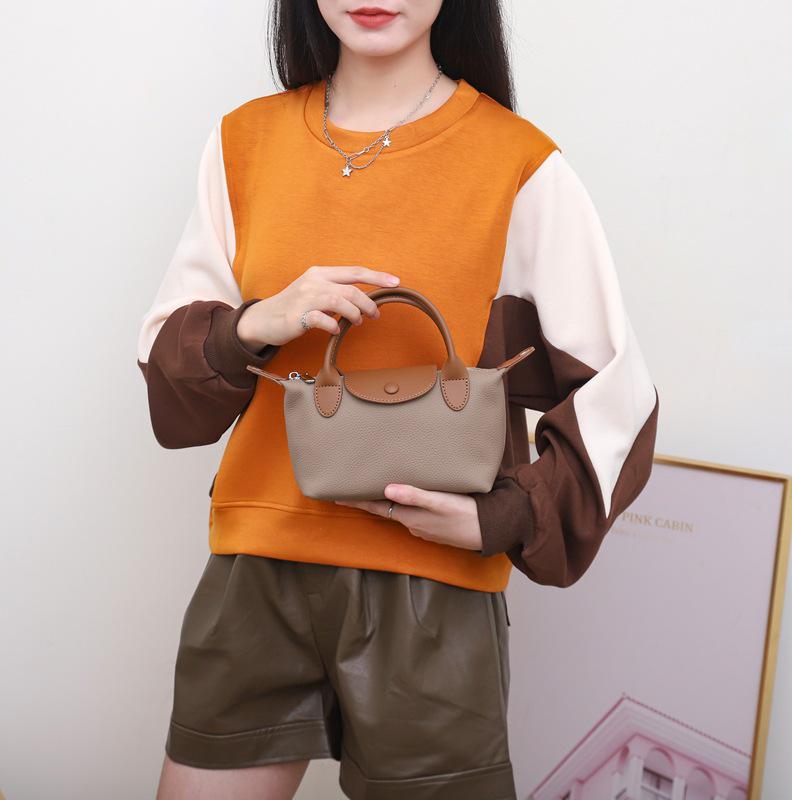 Women's Fashion Shoulder Bag: Genuine Leather Cowhide Dumpling Handbag with Contrast Colors