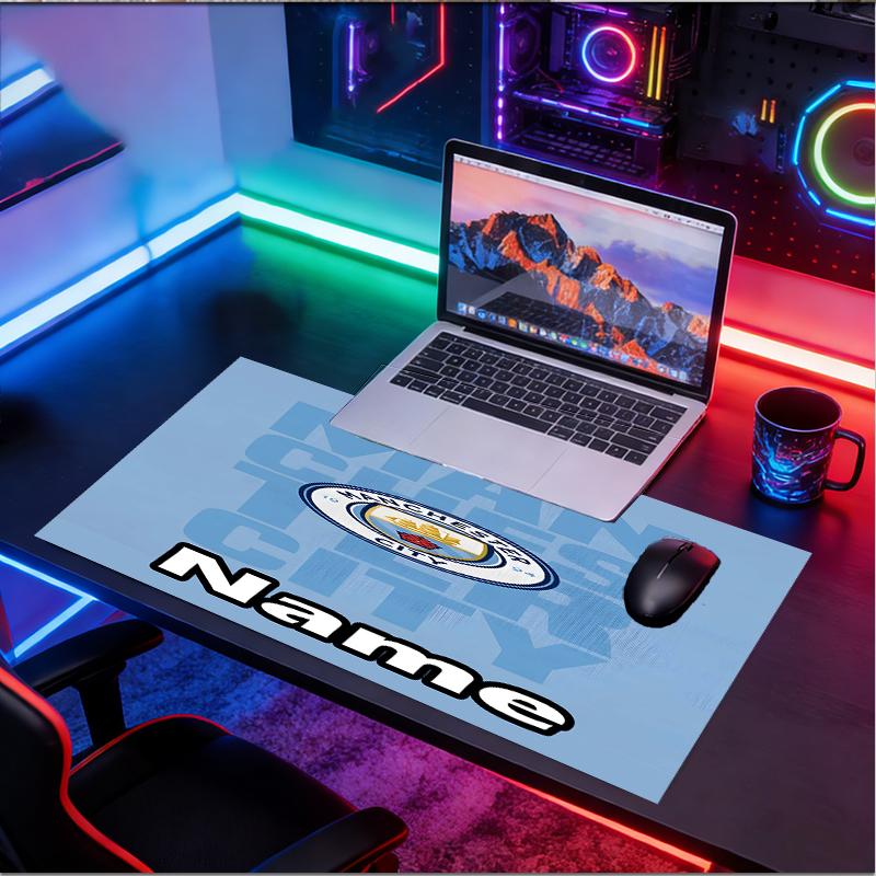 Custom Name Personalized Manchester City FC Pattern Mousepad, Laptop PC Desk Mat, Decorative Desk Mat for Home Keyboard Pad Gift