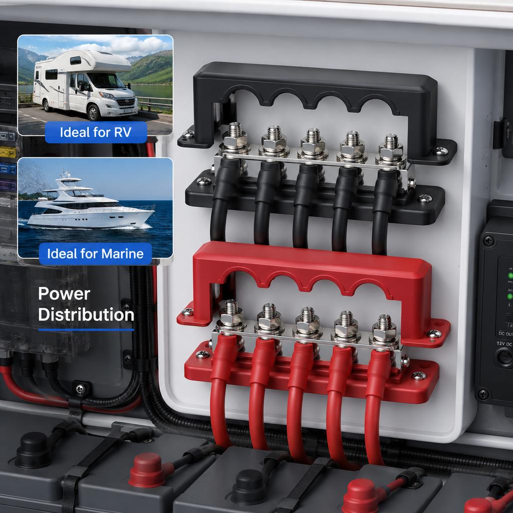 M8 M10 600A Bus Bar Terminal Block 24V Power Distribution Block for Car Boat RV Marine Automotive Battery Wiring Accessories