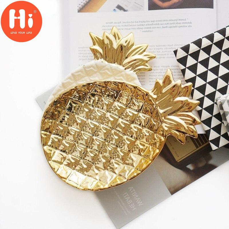 Hi Gold Plated Pineapple Ceramic Storage Plate Snack Plates Dessert Jewelry Dish Make Up Tray
