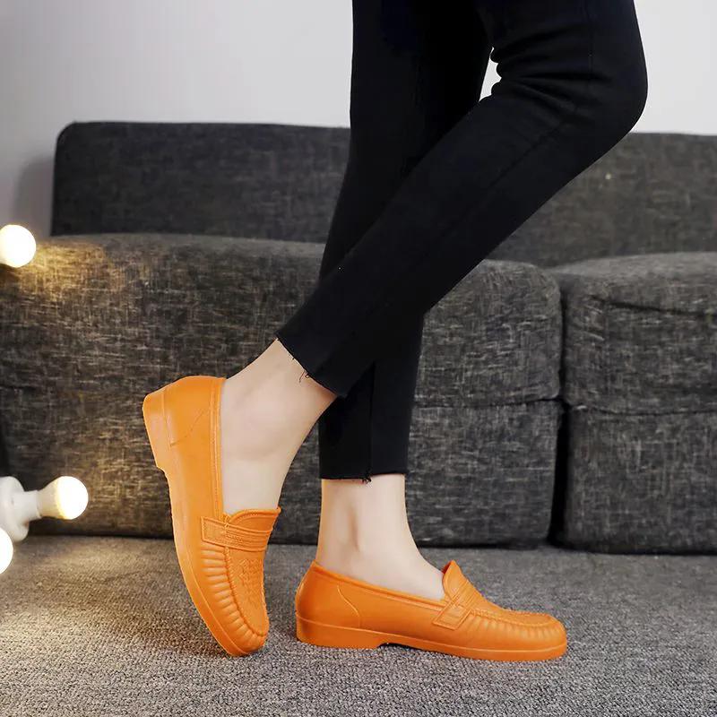WTEMPO Shallow Mouth Flat Heel Women's Rain Shoes Waterproof Soft Labor Anti Slip Wear-resistant Large Size Shoes