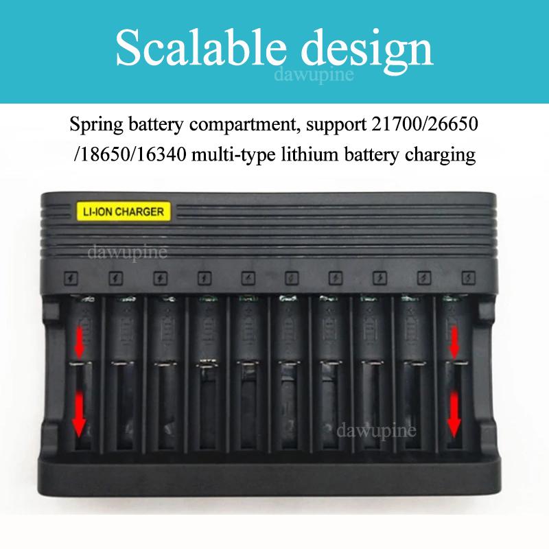 4.2V 6A 10 Slots 18650 Lithium Battery Charger for 14500 16340 16350 18500 26650 10400 18350 Rechargeable Batteries EU US PLug