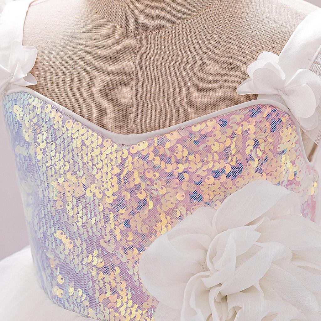 Платье принцессы с пайетками и рукавами-крылышками для малышей - праздничная пышная юбка из тюля