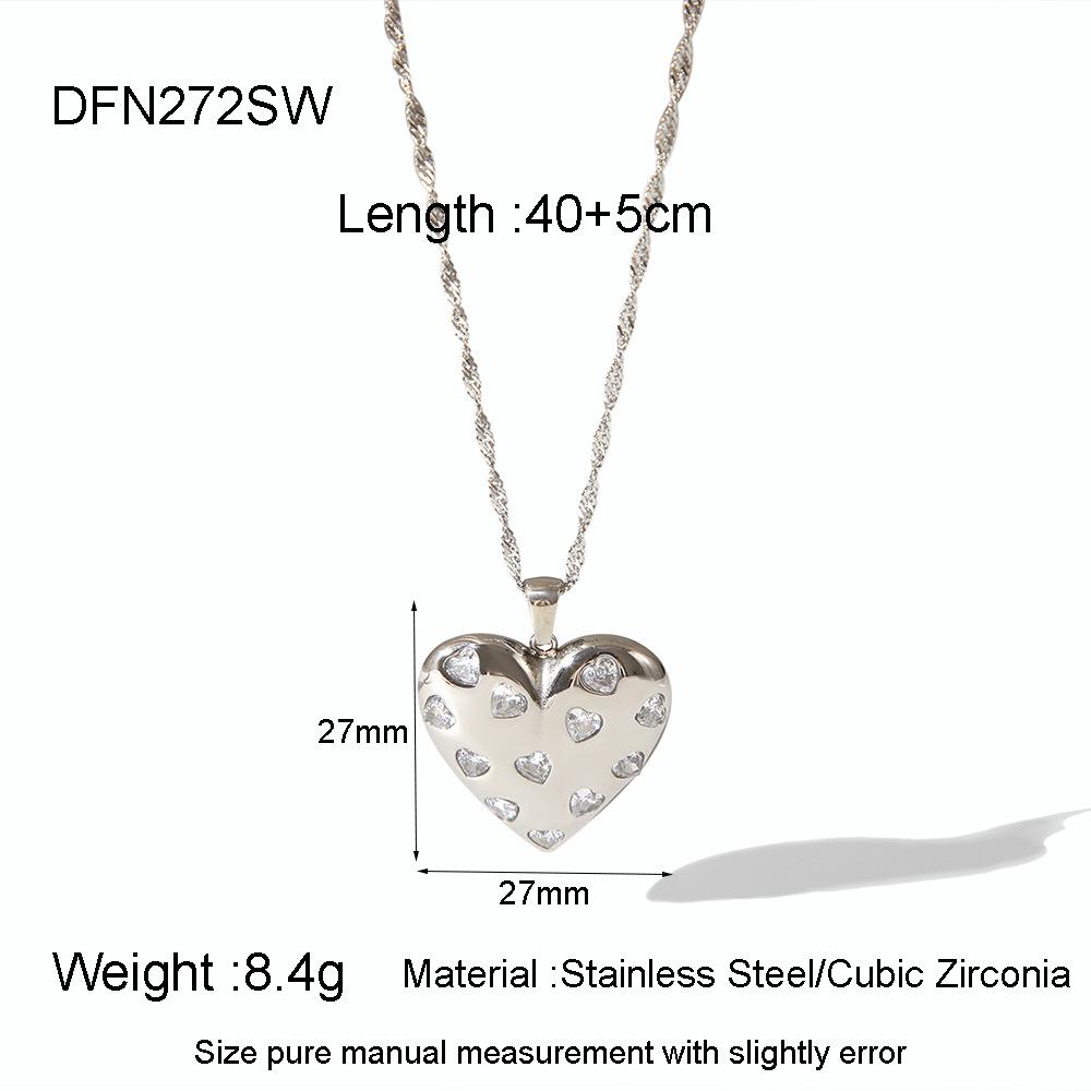 European and American temperament fashion inlaid colored zircon love pendant necklace stud earrings stainless steel plated 18k gold jewelry