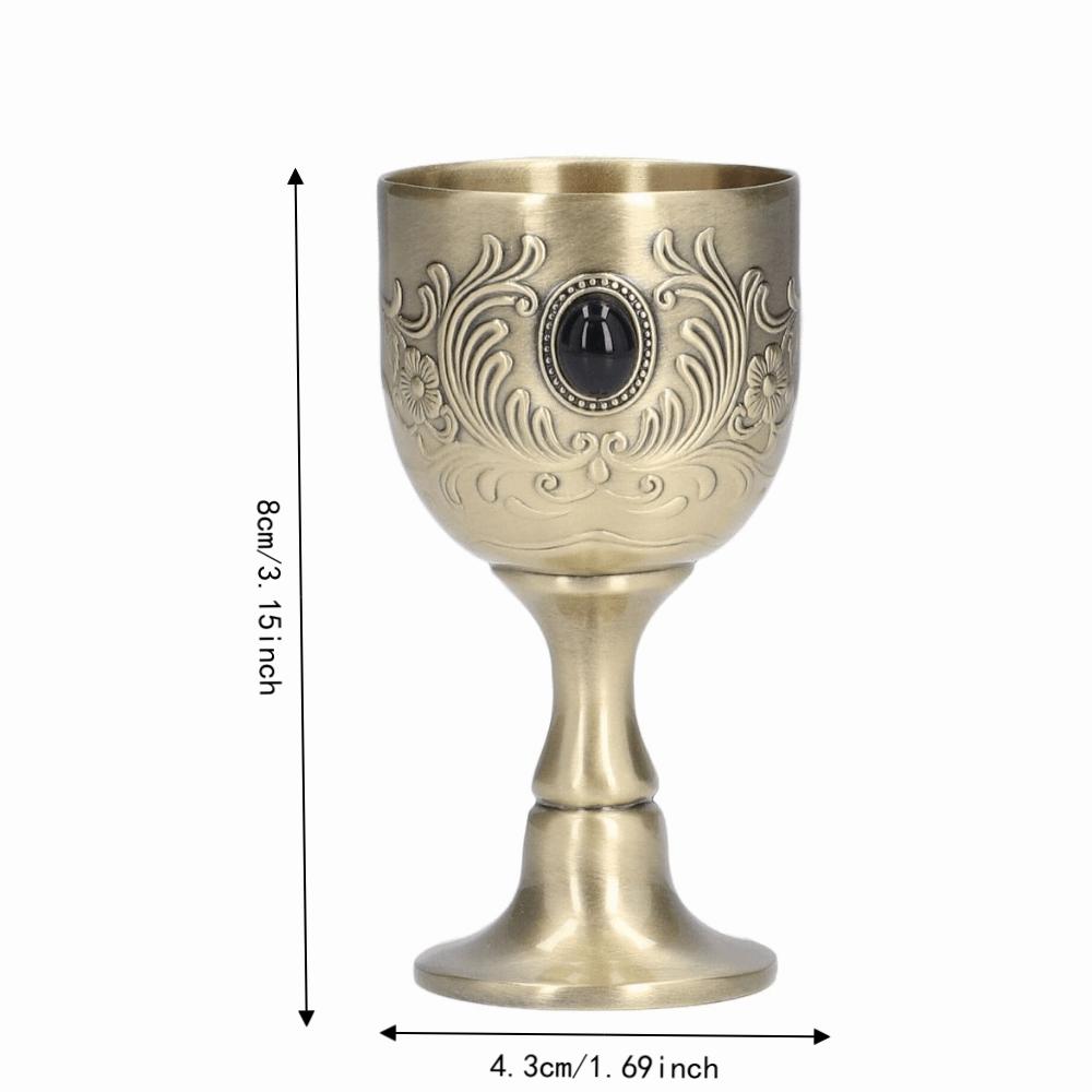 Inlaid Gemstone Stemmed Liquor Cup Embossed Engraving Liqueur Cup Vintage Style Bronze Goblet Bar