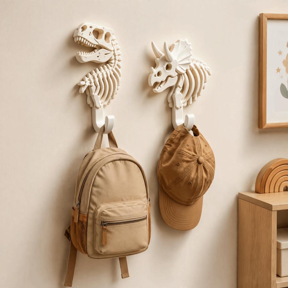 2Pcs Strong Adhesive Wall Mounted Hooks Dinosaur Silhouette Plastic Coat Hooks For Schoolbag Towel