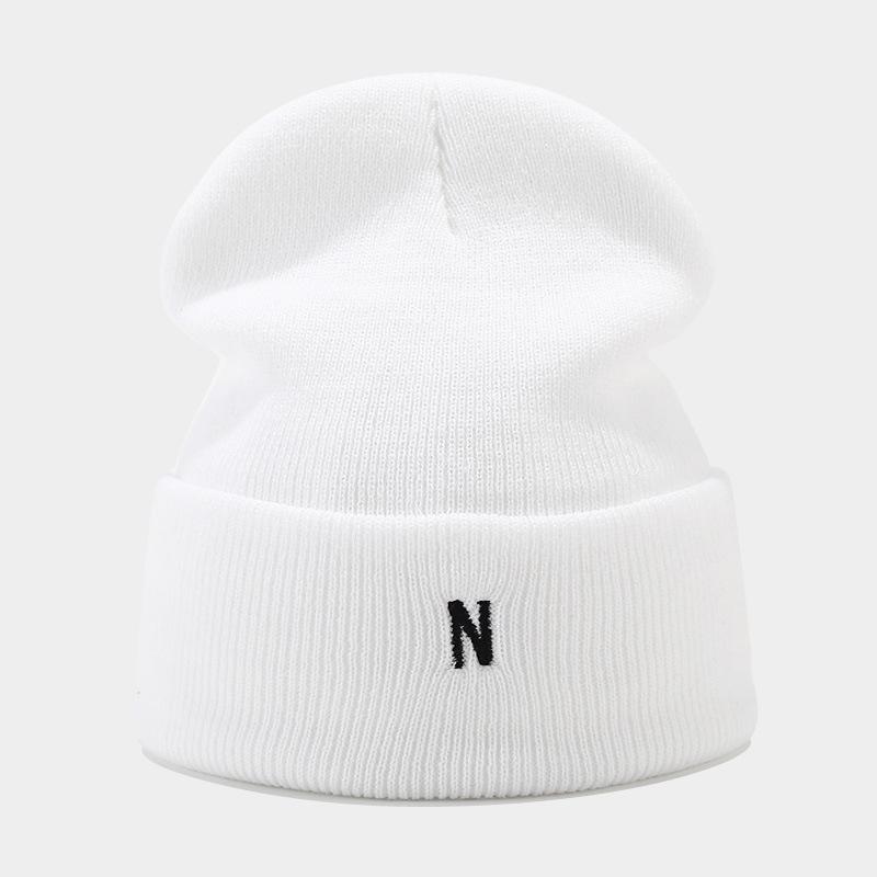 New fashion trendy brand N letter embroidered knitted hat women's personality versatile outdoor thermal hat, men's simple wool hat