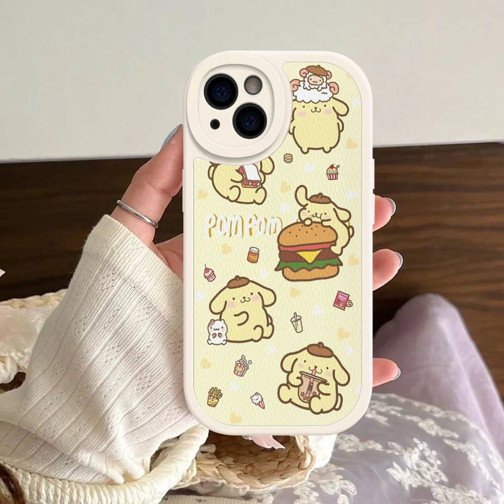 Cartoon P-Pompompurins Cute Leather Phone Case For IPhone 16 15 14 13 12 11 Pro Max Plus Shockproof Cover