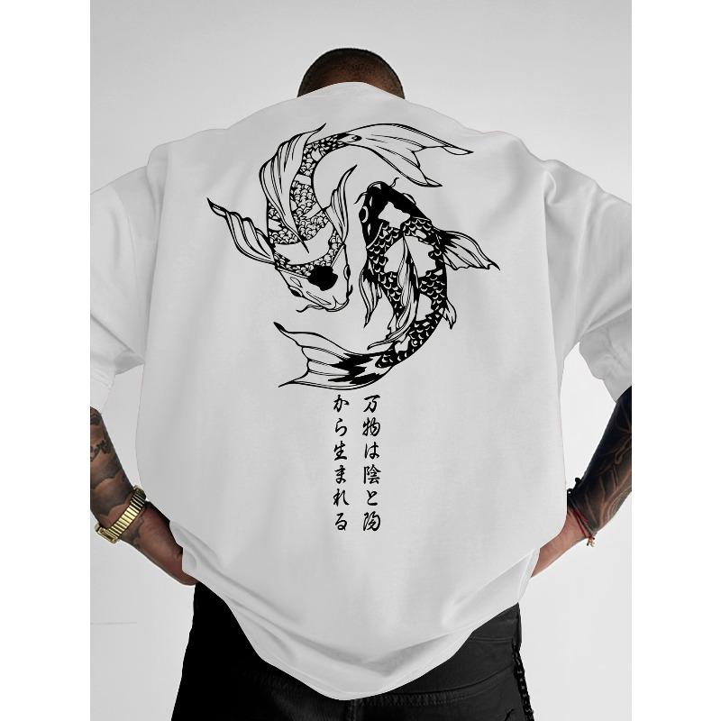 Unisexs Fish Pattern Printed TShirt Pure Cotton Simple and Loose Fit Fashionable Clothing TShirt
