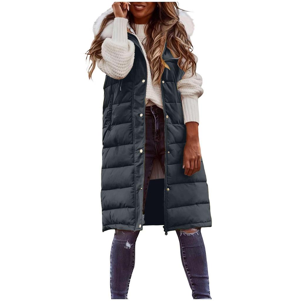 Женский длинный пуховик с капюшоном