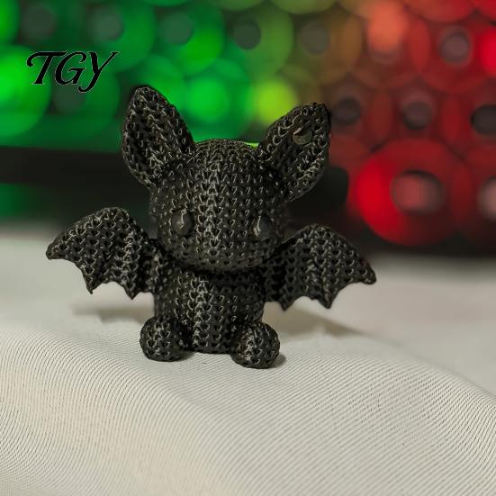 Home Office Space Decoration 3D Printed Bat Figurine with Knitted Texture, Cartoon Halloween Decoration, Handmade Style Statue Cute Animal for
