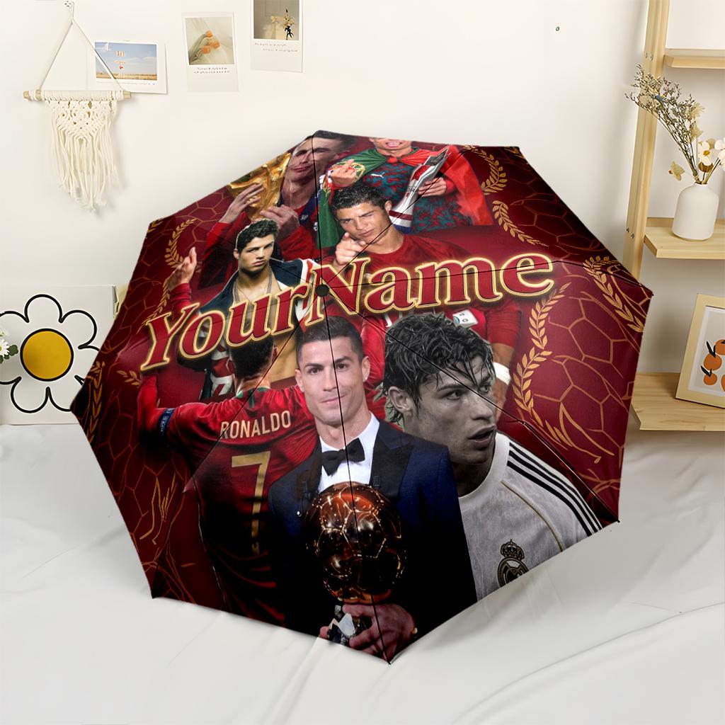Cristiano Ronaldo Personalized Name Umbrella Compact Travel Automatic Umbrella Folding Umbrella with 8 Ribs Lightweight All-Season Use Fashion Lovers