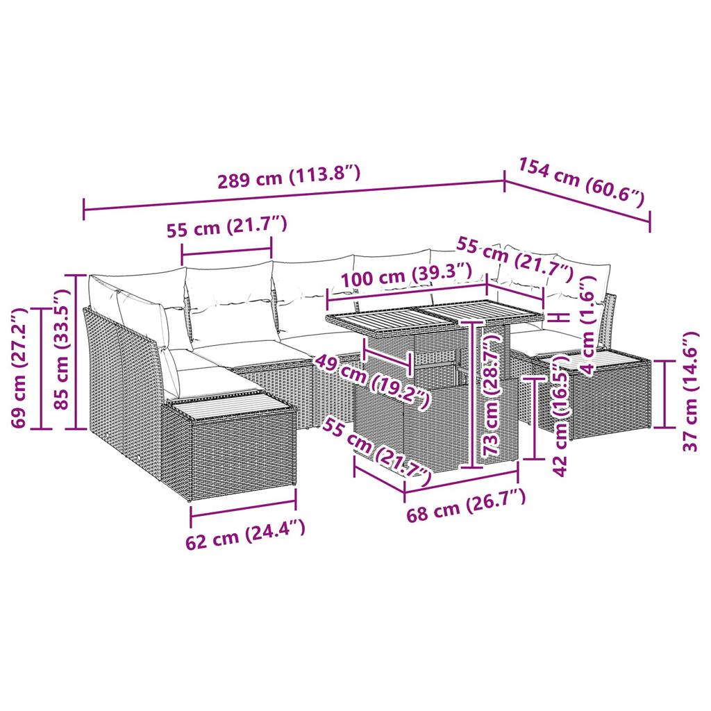 Garden Sofa Set 8 pcs Black Poly Rattan