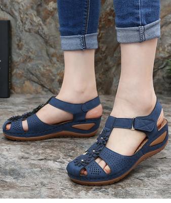 Женские сандалии Летние цветы Круглая головка Удобные женские сандалии Нескользящие римские мягкие подошвы Большие размеры Женская обувь358