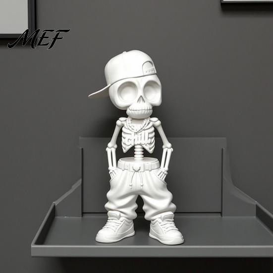 Hip-Hop Skeleton Statue Street Style Figurine, 3D Printed Baseball Cap Cool Sculpture Statue, for Home Office Desktop Decor Decorative Skull Figurine