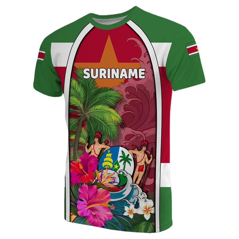 SURINAME Flag Print 3D Sports Moisture-Wicking Breathable Men Women T-Shirt Football Jersey Loose Run Short Sleeve Clothing Top